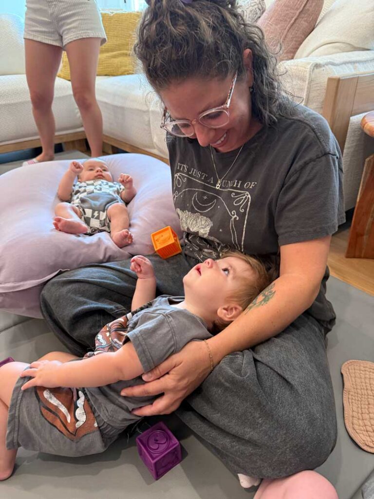 Miss Lee in private guidance session with toddler and mom